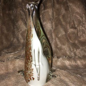 Penguin Handblown Art Glass 8-inches Copper Glitter